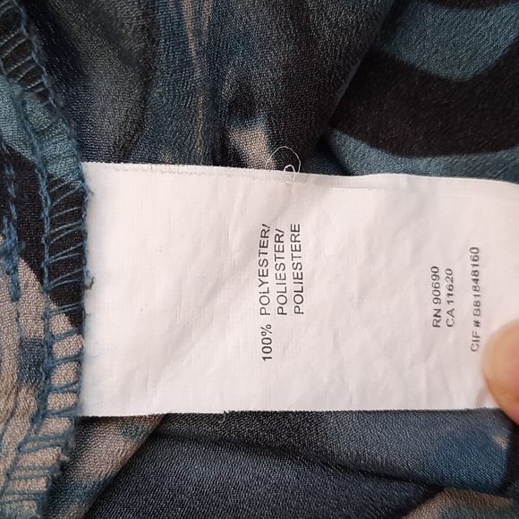 Kensie floral turquoise black grey smock style short sleeve blouse, M - Picture 8 of 9